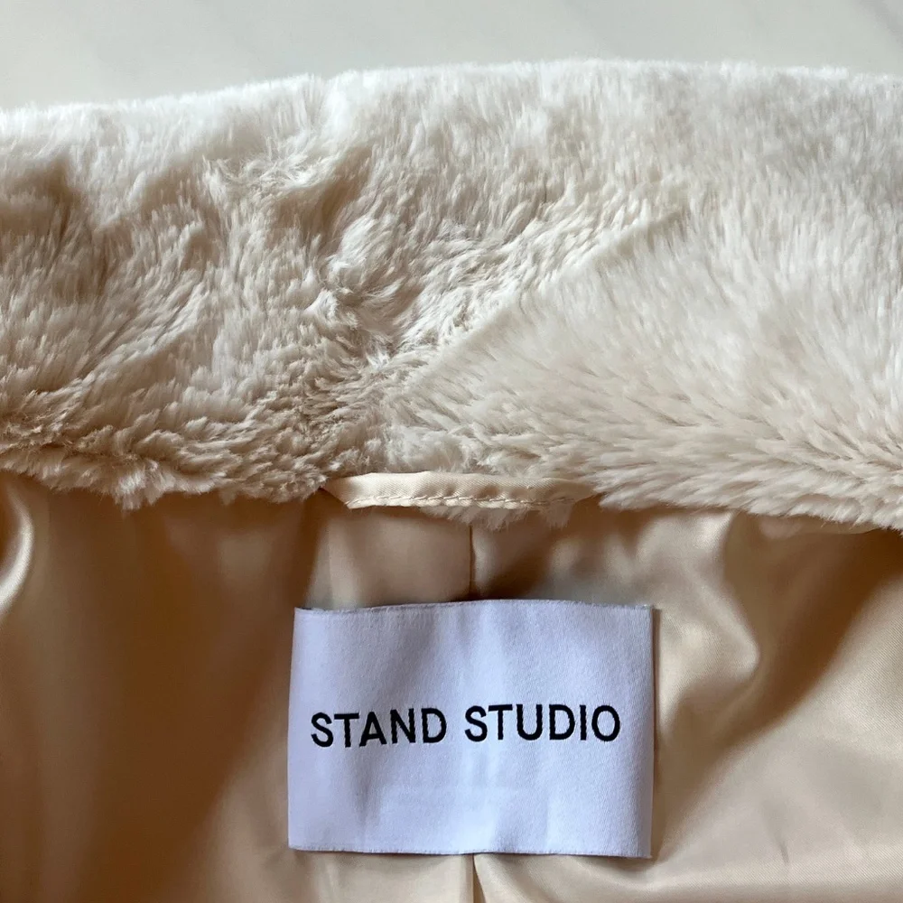 Stand Studio White Faux Fur Jacket EU42 8 10 12 Large - Picture 7 of 8